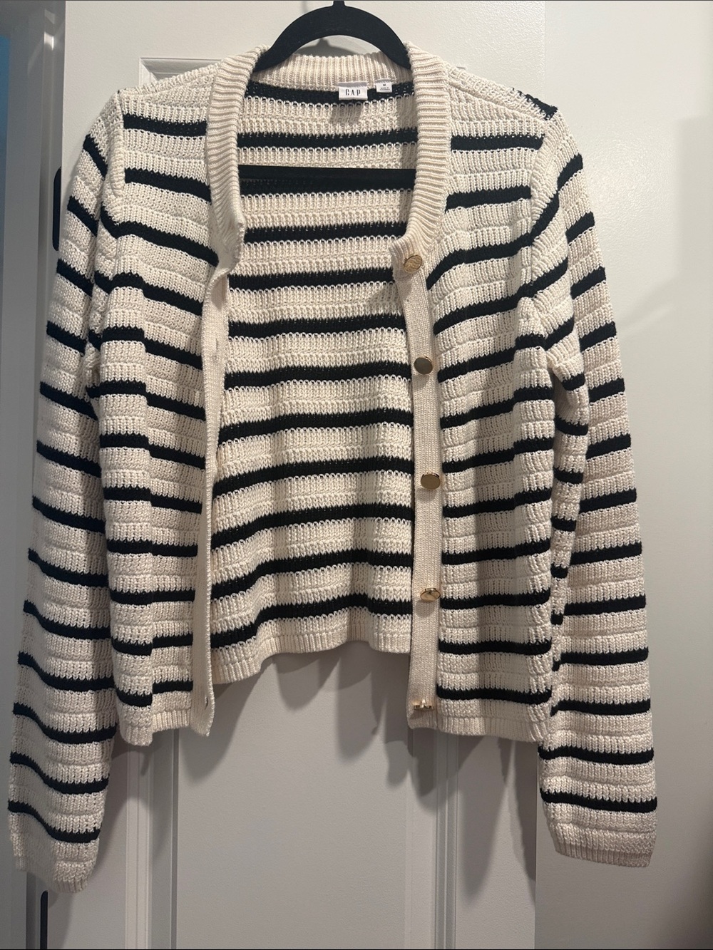 GAP Cream and Black Striped Button-Up Cardigan